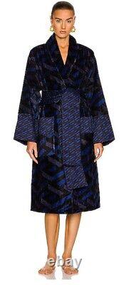 Versace Monogram Long Cotton Bathrobe Blue & Black Size L Authentic