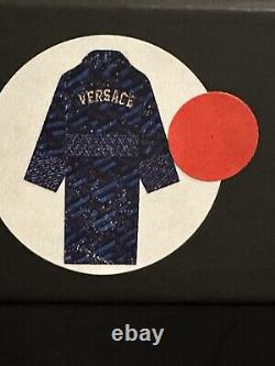 Versace Monogram Long Cotton Bathrobe Blue & Black Size L Authentic