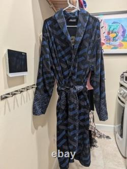 Versace Monogram Long Cotton Bathrobe Blue & Black Size XL AUTHENTIC
