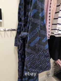 Versace Monogram Long Cotton Bathrobe Blue & Black Size XL AUTHENTIC