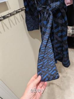 Versace Monogram Long Cotton Bathrobe Blue & Black Size XL AUTHENTIC