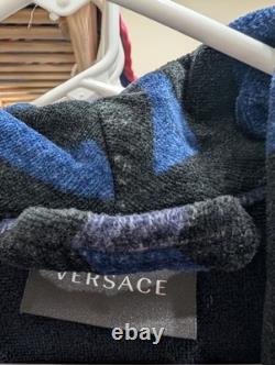 Versace Monogram Long Cotton Bathrobe Blue & Black Size XL AUTHENTIC