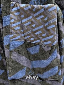 Versace Monogram Long Cotton Bathrobe Blue & Black Size XL AUTHENTIC
