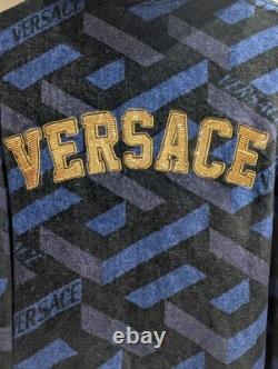 Versace Monogram Long Cotton Bathrobe Blue & Black Size XL AUTHENTIC