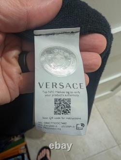 Versace Monogram Long Cotton Bathrobe Blue & Black Size XL AUTHENTIC