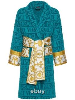 Versace Unisex Capri Blue 100% Cotton Belted Bathrobe Size 2XL