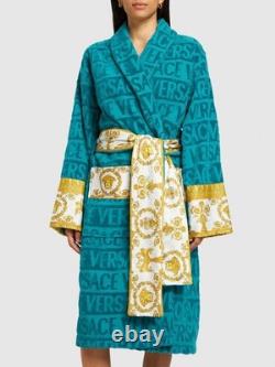 Versace Unisex Capri Blue 100% Cotton Belted Bathrobe Size 2XL