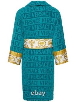 Versace Unisex Capri Blue 100% Cotton Belted Bathrobe Size 2XL