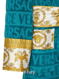 Versace Unisex Capri Blue 100% Cotton Belted Bathrobe Size 2XL