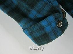 Vintage 60s Pendleton Scottish Plaid Blue Tartan 100% Wool Bathrobe Robe USA 54