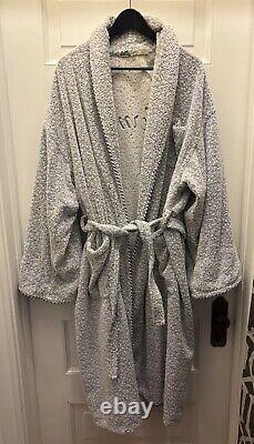 Vintage 70s/80s Hermes Bathrobe Heavy Embroidered Logo France Blue White Cotton