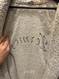 Vintage 70s/80s Hermes Bathrobe Heavy Embroidered Logo France Blue White Cotton