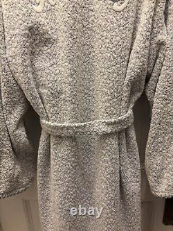 Vintage 70s/80s Hermes Bathrobe Heavy Embroidered Logo France Blue White Cotton