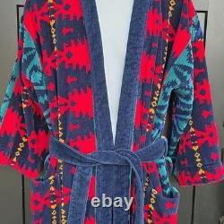 Vintage Bill Blass Robe Mens One Size Abstract Aztec Plush Bath Lounge Belted