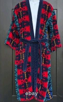 Vintage Bill Blass Robe Mens One Size Abstract Aztec Plush Bath Lounge Belted