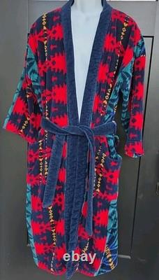 Vintage Bill Blass Robe Mens One Size Abstract Aztec Plush Bath Lounge Belted