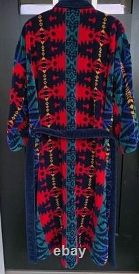Vintage Bill Blass Robe Mens One Size Abstract Aztec Plush Bath Lounge Belted
