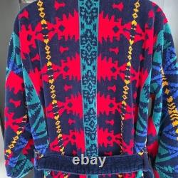 Vintage Bill Blass Robe Mens One Size Abstract Aztec Plush Bath Lounge Belted