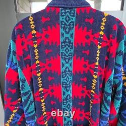 Vintage Bill Blass Robe Mens One Size Abstract Aztec Plush Bath Lounge Belted