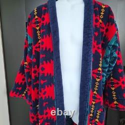 Vintage Bill Blass Robe Mens One Size Abstract Aztec Plush Bath Lounge Belted