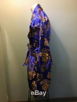 Vintage Blue Gold Silk Souvenir Smoking Bath Robe Kimono Japanese Mens M Japan
