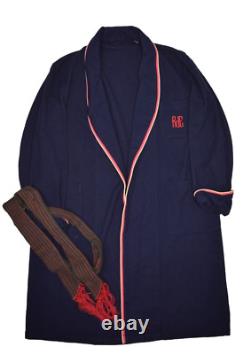 Vintage Brooks Brothers Robe Mens M Wool Navy Red Trim Bath Belted Shawl 60s