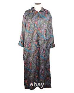 Vintage CHRISTIAN DIOR Loungewear Satin Multicolor Paisley Bathrobe Size M