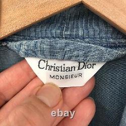 Vintage CHRISTIAN DIOR MONSIEUR Chambray 3/4 Sleeve Belted bath robe Blue OS