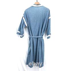 Vintage CHRISTIAN DIOR MONSIEUR Chambray 3/4 Sleeve Belted bath robe Blue OS
