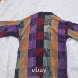 Vintage Christian Dior Le Connaisseur Long Bathrobe Purple Blue Teal Red Plaid