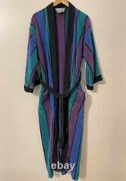 Vintage Christian Dior Le Connaisseur Long Bathrobe Purple Blue Teal Striped
