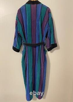 Vintage Christian Dior Le Connaisseur Long Bathrobe Purple Blue Teal Striped