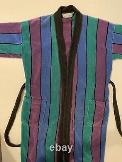 Vintage Christian Dior Le Connaisseur Long Bathrobe Purple Blue Teal Striped
