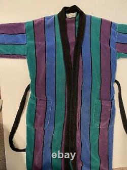 Vintage Christian Dior Le Connaisseur Long Bathrobe Purple Blue Teal Striped