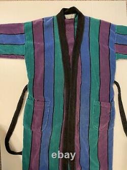 Vintage Christian Dior Le Connaisseur Long Bathrobe Purple Blue Teal Striped