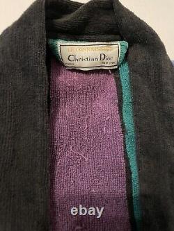 Vintage Christian Dior Le Connaisseur Long Bathrobe Purple Blue Teal Striped