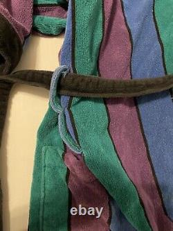 Vintage Christian Dior Le Connaisseur Long Bathrobe Purple Blue Teal Striped