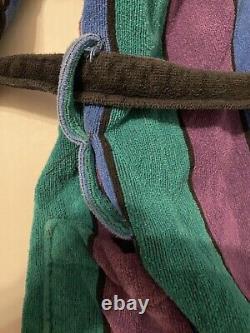 Vintage Christian Dior Le Connaisseur Long Bathrobe Purple Blue Teal Striped