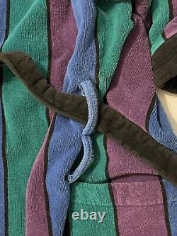 Vintage Christian Dior Le Connaisseur Long Bathrobe Purple Blue Teal Striped