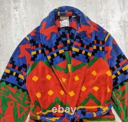 Vintage Cypress Colorful Aztec Bathrobe One Size Terry Cloth Cotton Belted Robe