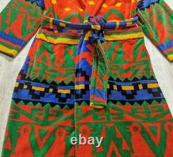 Vintage Cypress Colorful Aztec Bathrobe One Size Terry Cloth Cotton Belted Robe