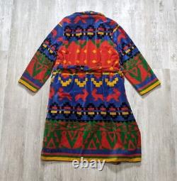 Vintage Cypress Colorful Aztec Bathrobe One Size Terry Cloth Cotton Belted Robe