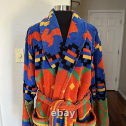 Vintage Cypress Juana Colorful Aztec One Size Terry Cloth Cotton Belted Robe