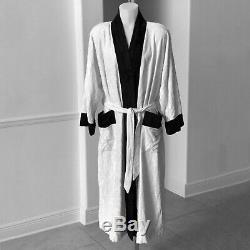 Vintage DOLCE & GABBANA mens bathrobe black and white in cotton & silk chenille