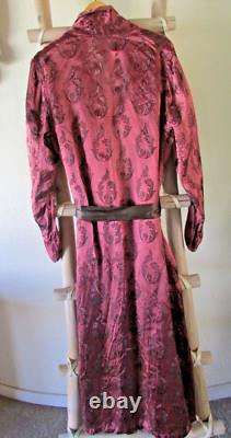 Vintage Maroon Silk Long Dressing Gown, Made in England