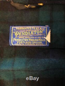 Vintage Men's Pendleton Robe 100% Wool Plaid Blue Green Bathrobe size MEDIUM