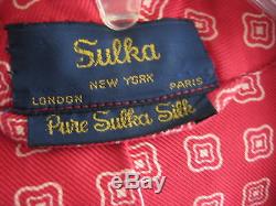 Vintage Men's Sulka 100% Pure Silk Red Geometric Lounge Bathrobe M/Lg 47 Long