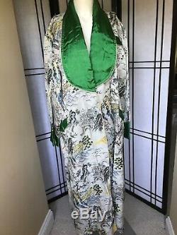 Vintage Mens Silk Japanese Kimono Smoking Jacket Bath Robe 1950's Long Medium M