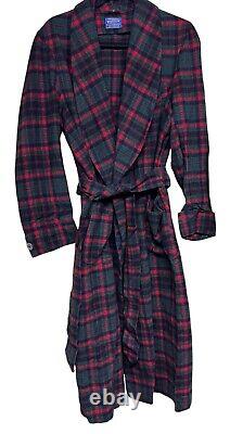 Vintage PENDLETON Red Wool Tartan Plaid Belted Bathrobe Men's Size Medium