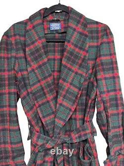 Vintage PENDLETON Red Wool Tartan Plaid Belted Bathrobe Men's Size Medium